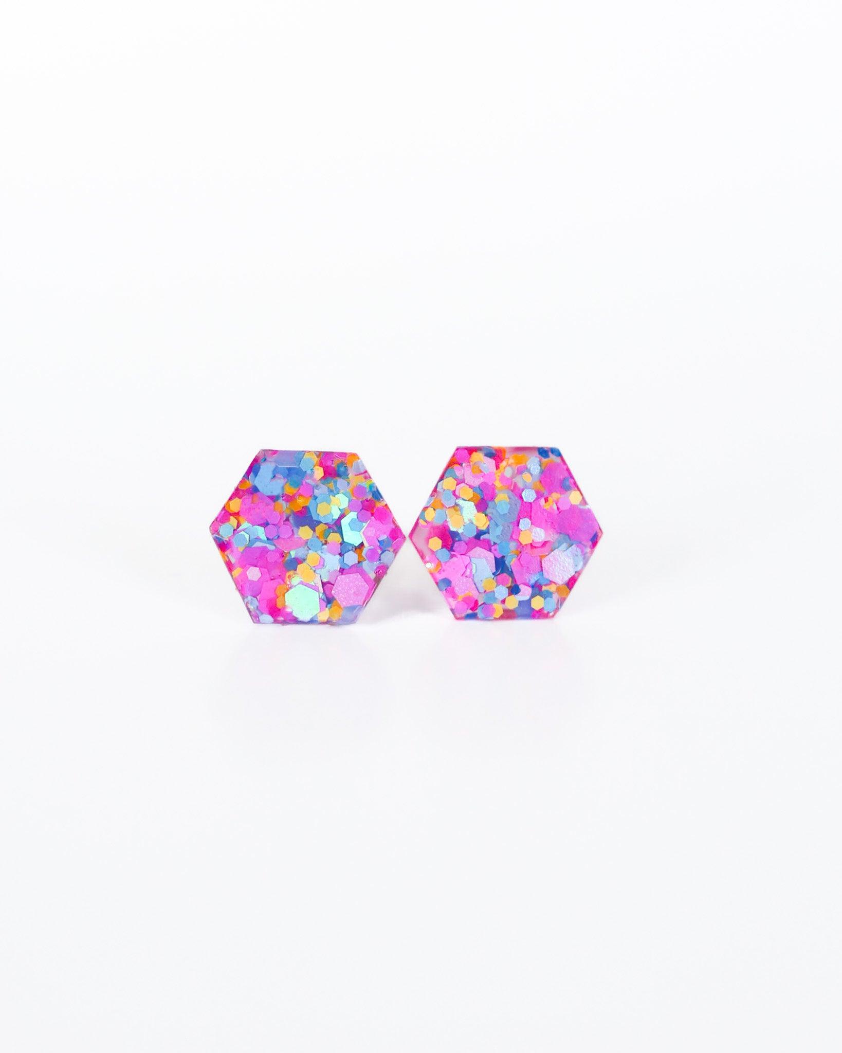 Colorful hexagon stud earrings for gift - Ollijewelry