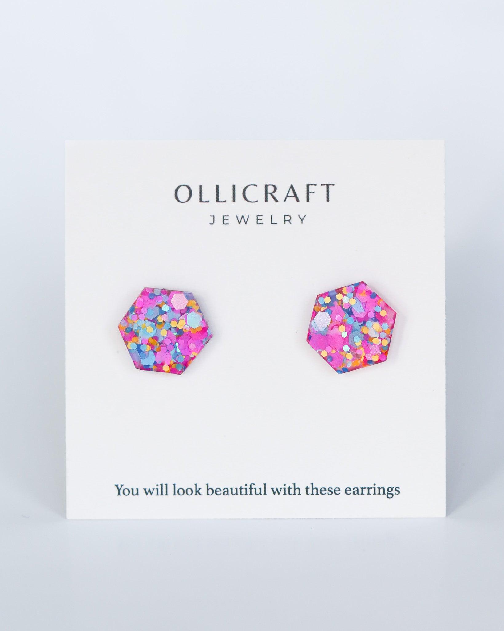 Colorful hexagon stud earrings for gift - Ollijewelry