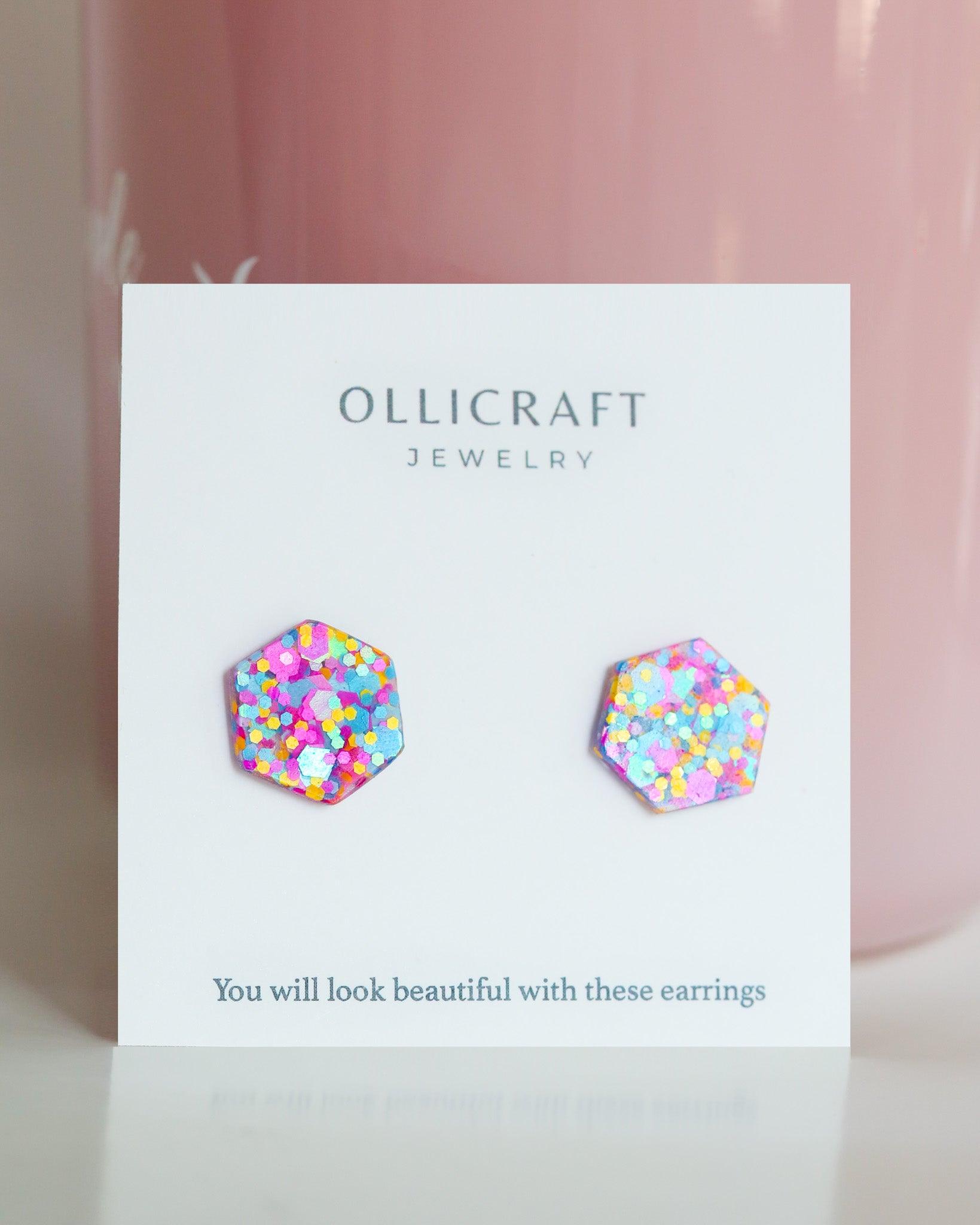 Colorful hexagon stud earrings for gift - Ollijewelry