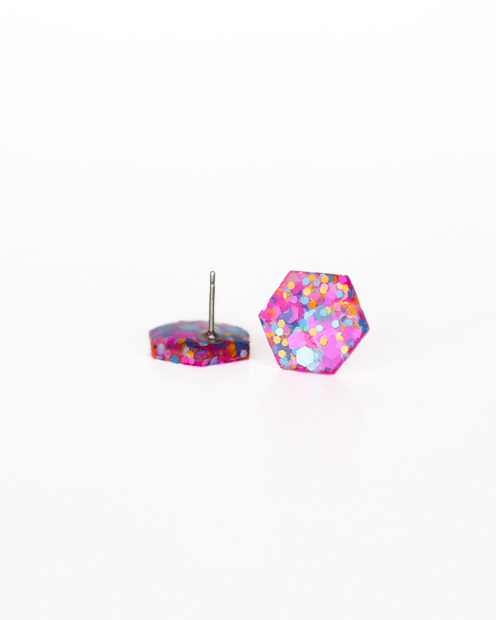 Colorful hexagon stud earrings for gift - Ollijewelry