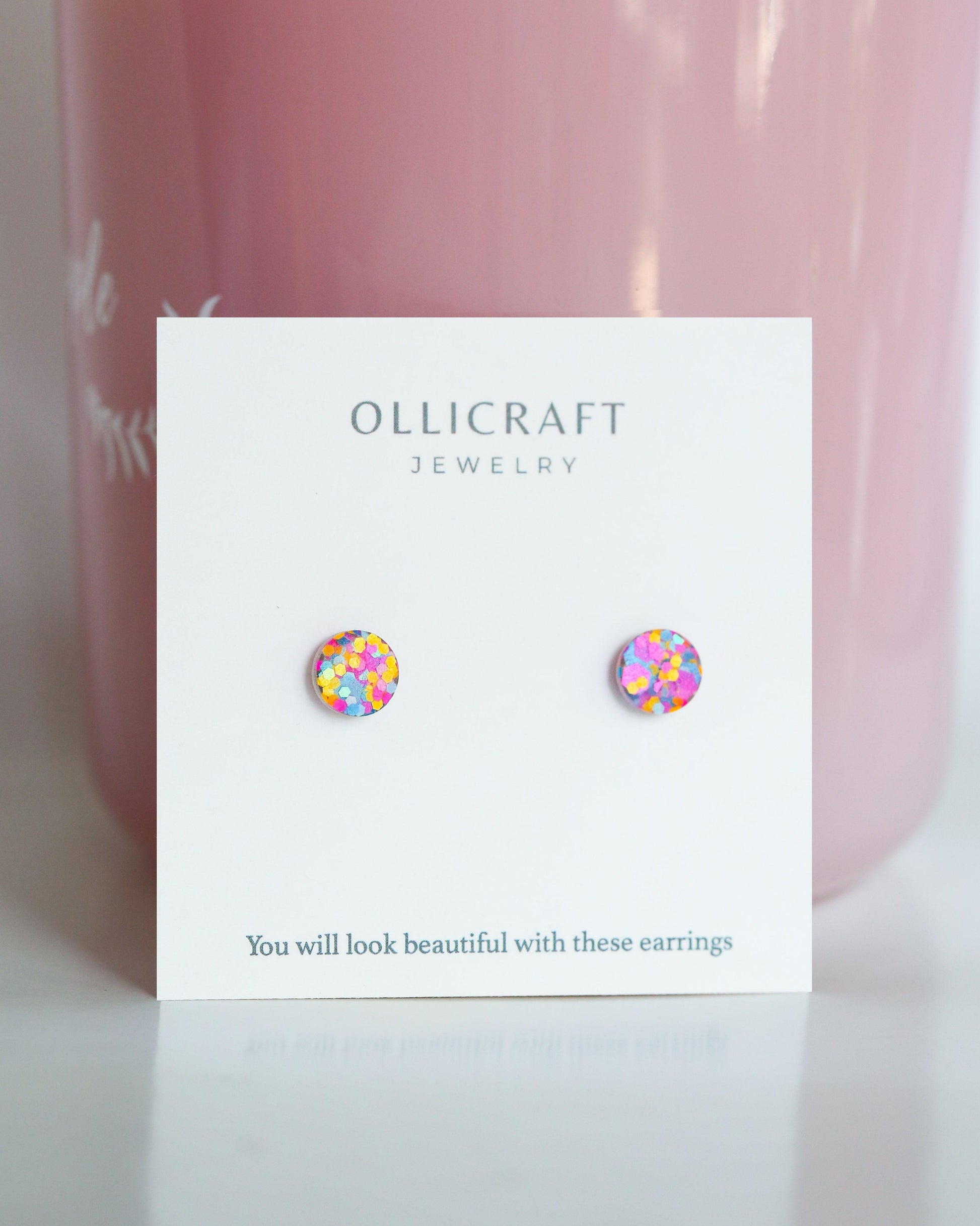 Confetti tiny 8mm stud earrings - Ollijewelry