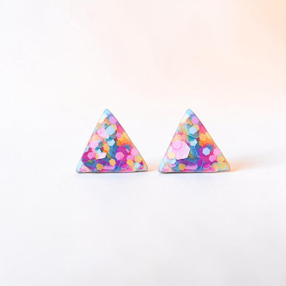Confetti tiny triangle stud earrings for sensitive ears