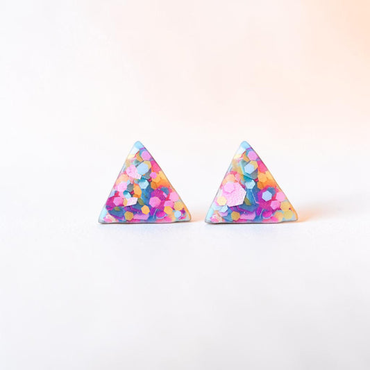 Confetti tiny triangle stud earrings for sensitive ears