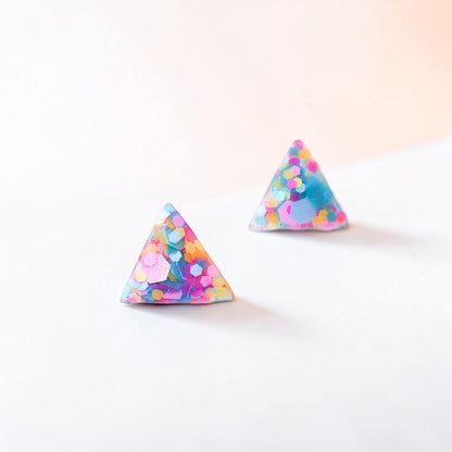 Confetti tiny triangle stud earrings for sensitive ears