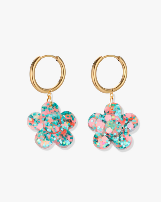 Cute flower statement earrings made from crystal resin, Handmade jewelry