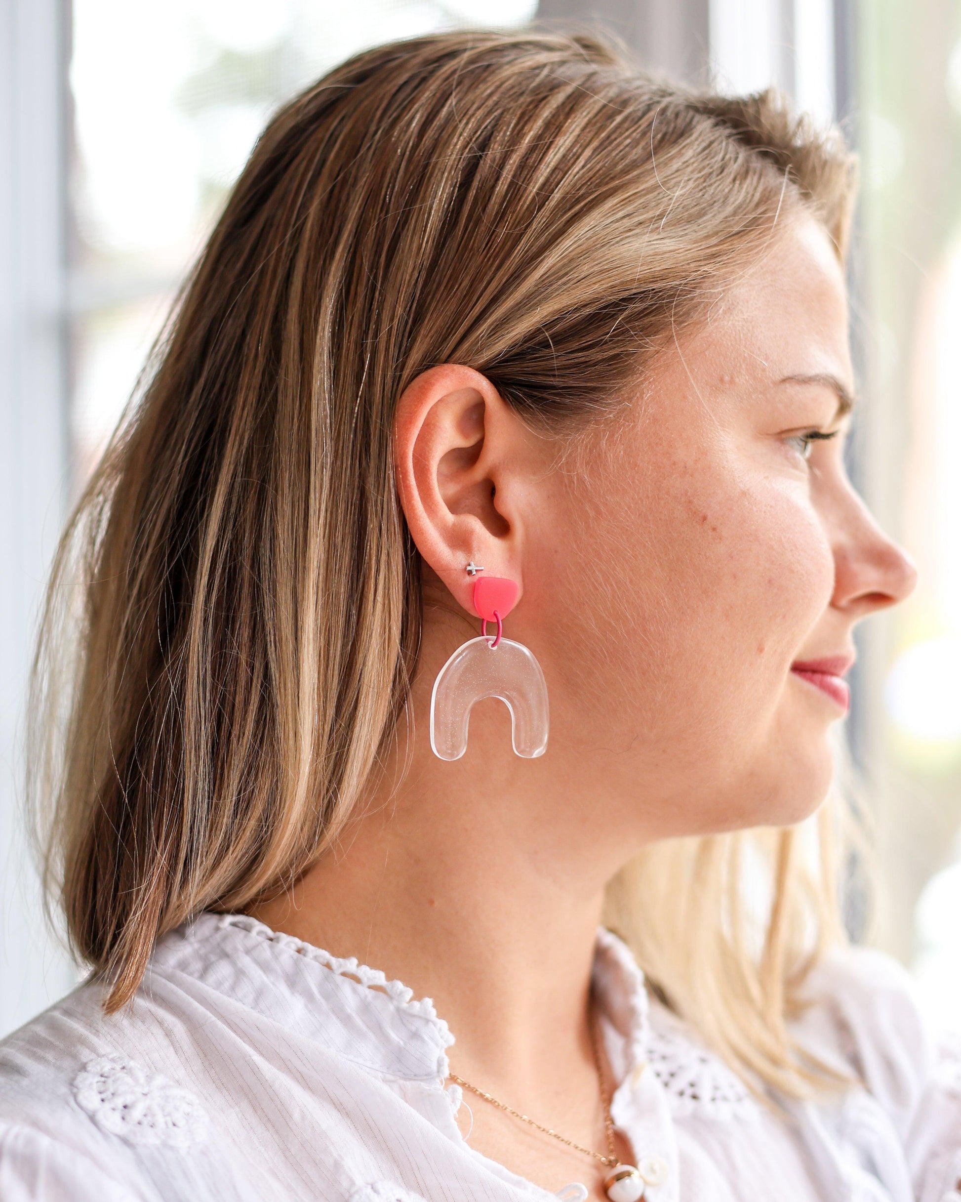 Cute transparent statement earrings with stainless steel posts - Ollijewelry