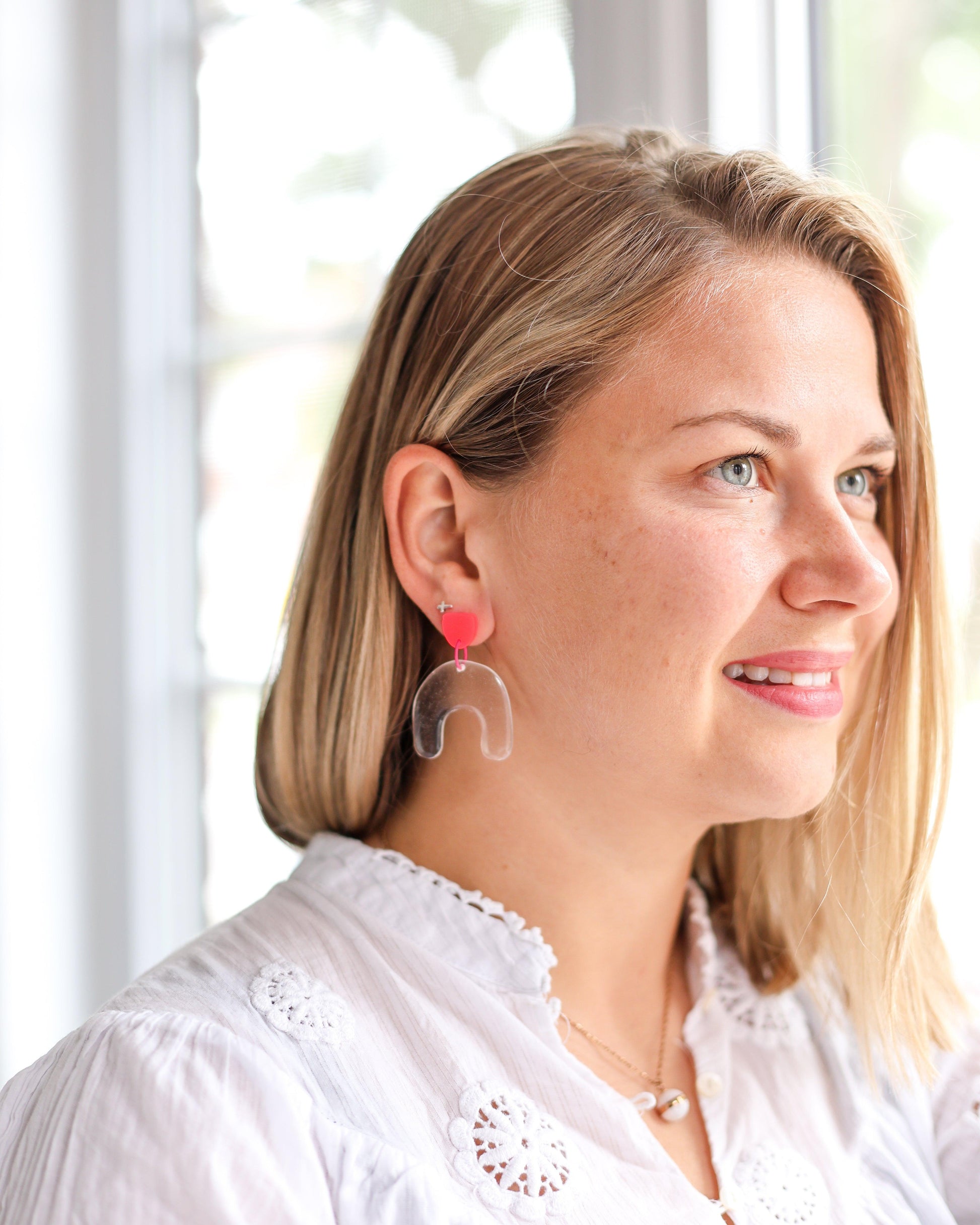 Cute transparent statement earrings with stainless steel posts - Ollijewelry