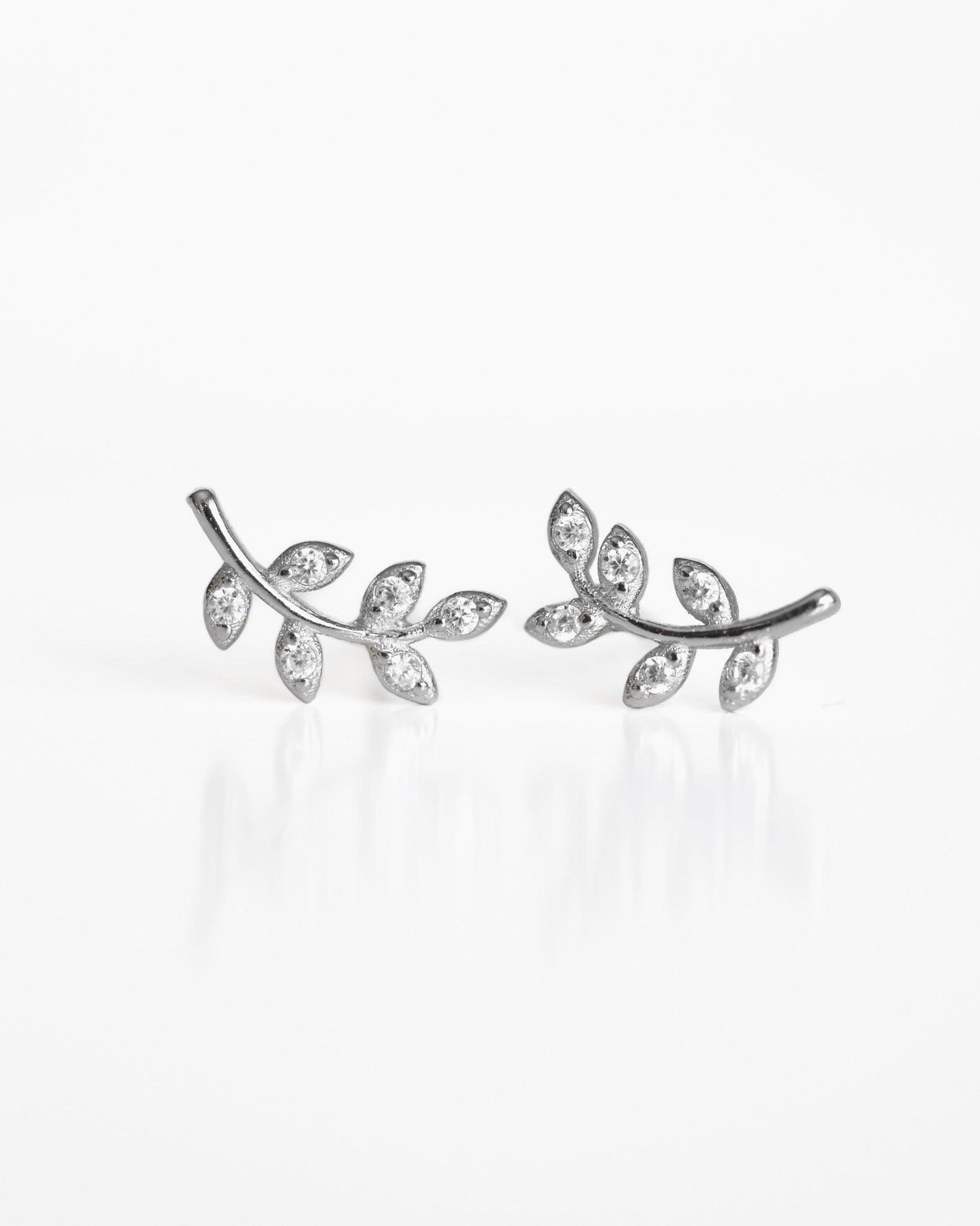 Dainty Leaf Screw Back Earrings in Sterling Silver - Ollijewelry