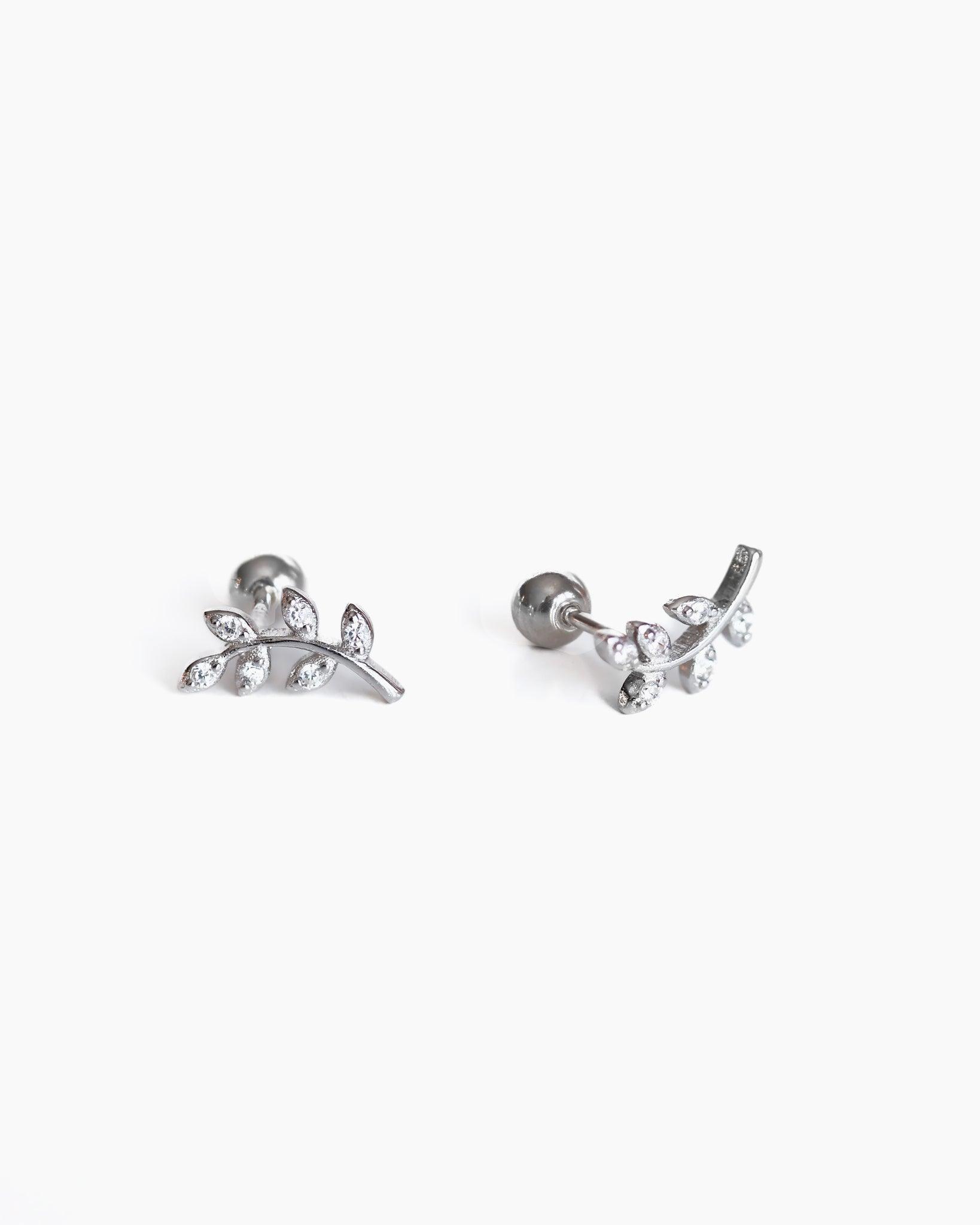 Dainty Leaf Screw Back Earrings in Sterling Silver - Ollijewelry