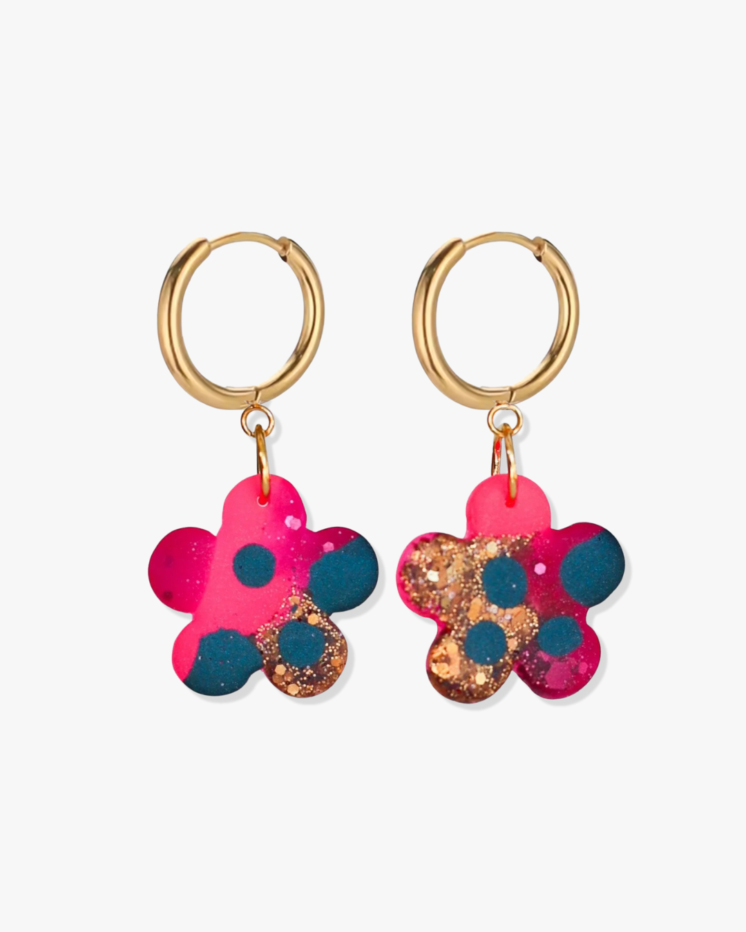 Delicate floral matt hoop earrings made from crystal resin
