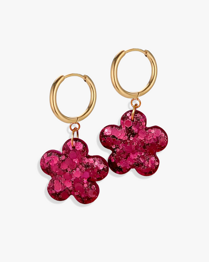 Delicate floral matt hoop earrings made from crystal resin