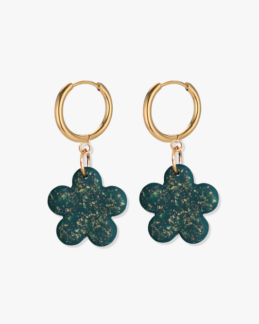 Delicate floral statement earrings made from crystal resin