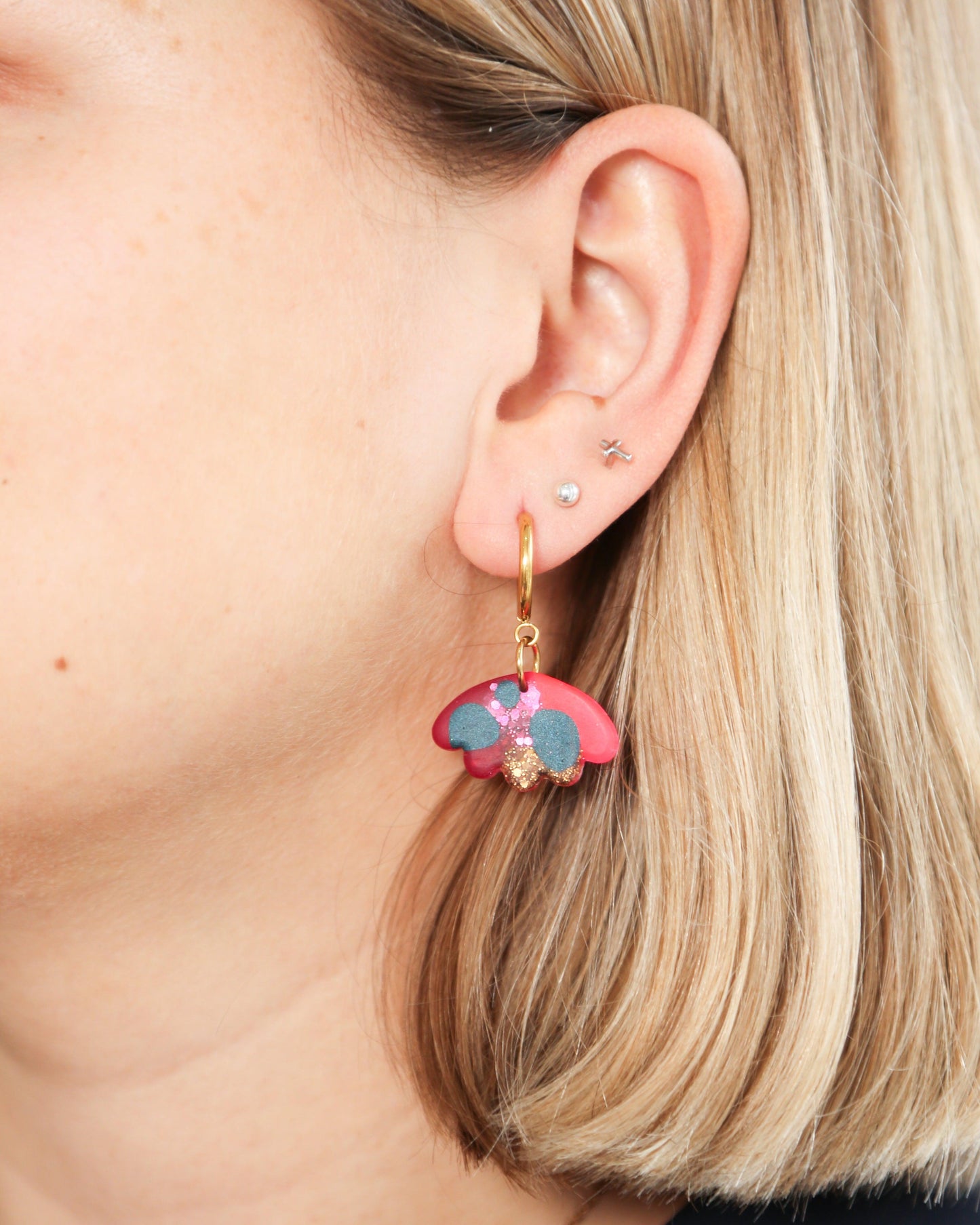 Delicate floral statement earrings made from crystal resin - Ollijewelry