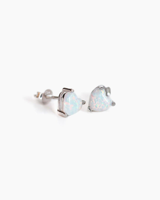 Elegant Heart-Shaped Opal Stud Earrings with Sterling Silver Posts - Ollijewelry