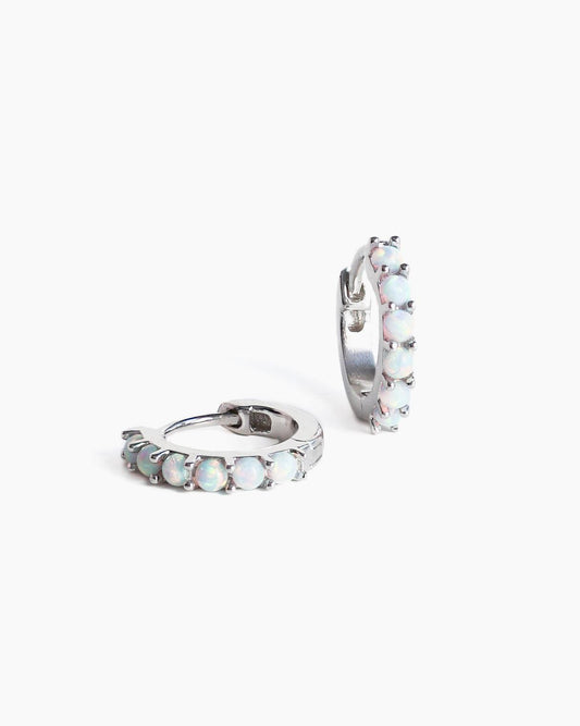 Elegant Silver Opal Huggie Hoop Earrings - Ollijewelry