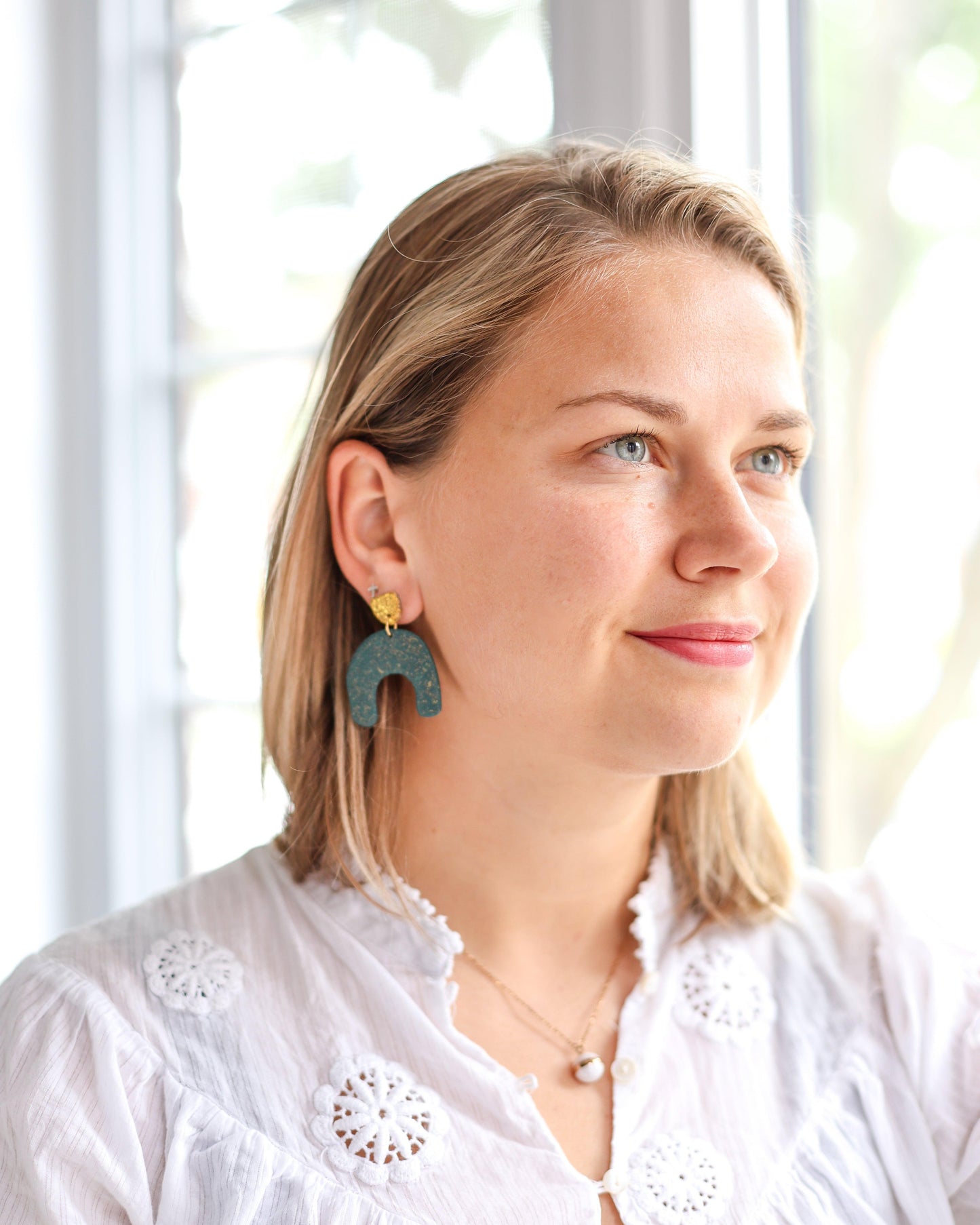 Emerald green statement earrings with stainless steel posts - Ollijewelry