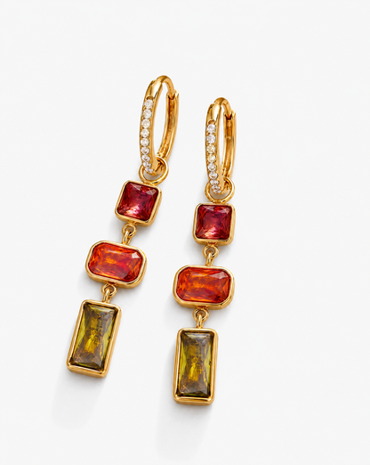 18K Gold Plated Stainless Steel Colorful Stone Drop Earrings – Statement Hoop Earrings
