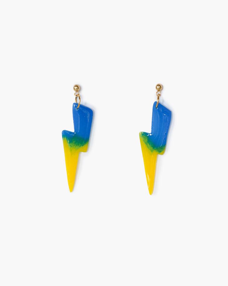 Flash blue and yellow statement earrings - Handmade jewelry - Ollijewelry