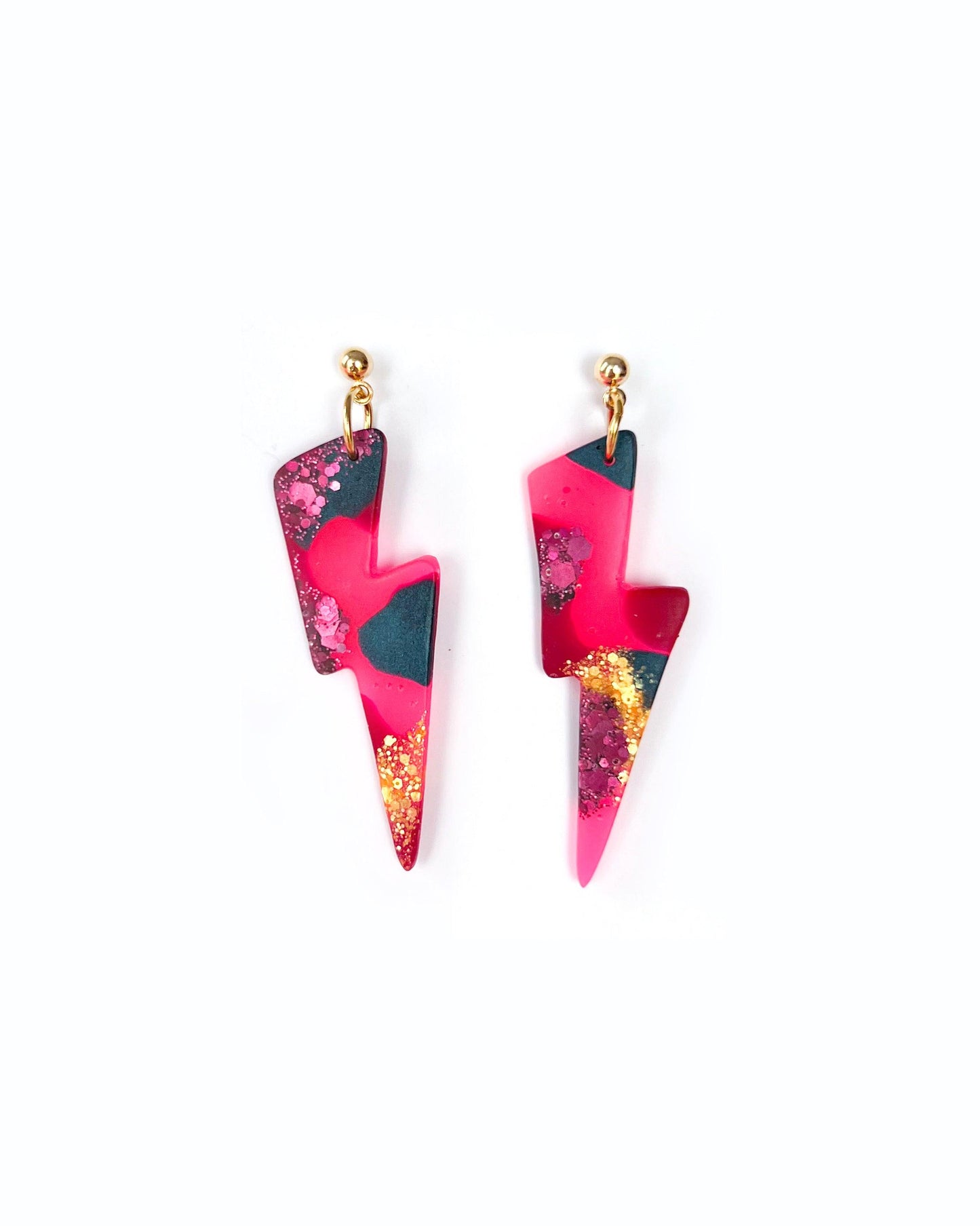 Flash statement earrings, Pink fashion earrings with colourful glitter, Handmade jewelry gift - Ollijewelry