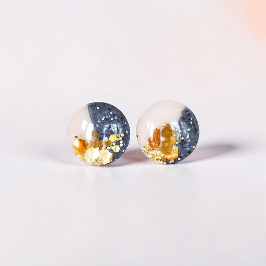 Granite and champagne earrings Hypoallergenic surgical steel studs
