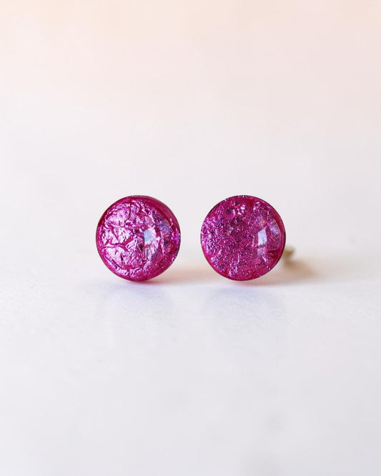 Magenta stud earrings with surgical steel posts