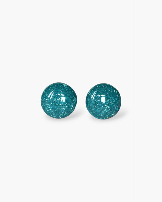 Green stud earrings with stellar glitter 8mm - Handmade jewelry