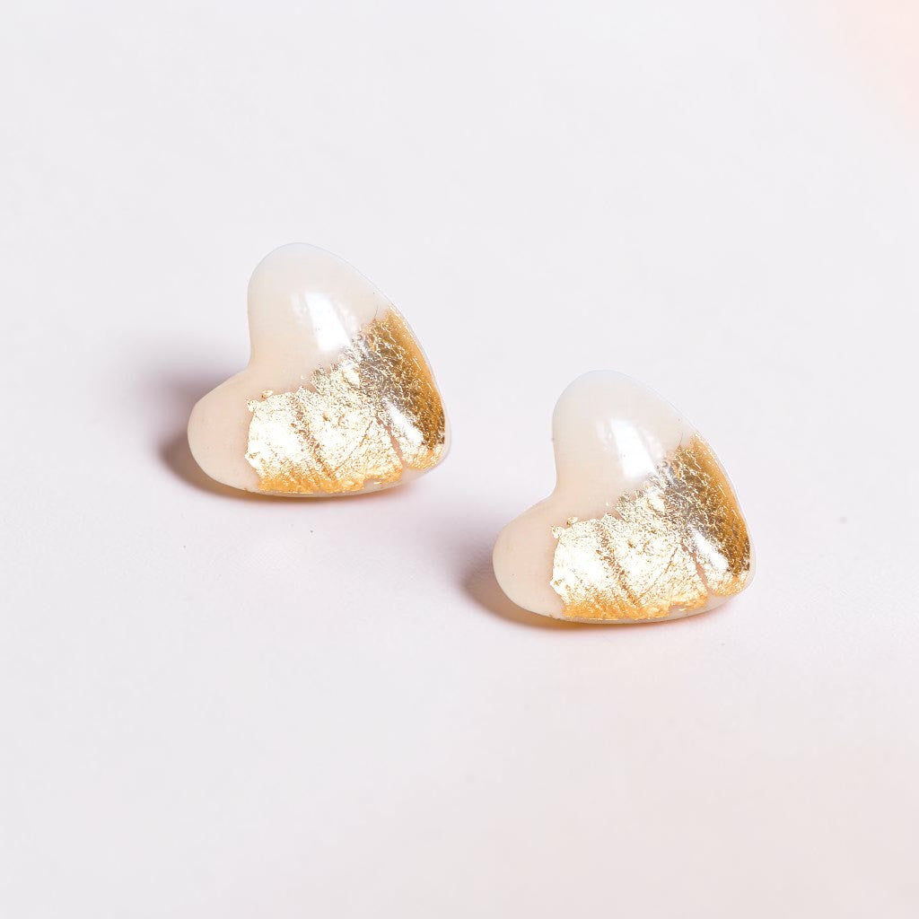 Boucles d'oreilles clous en forme de cœur rose et or