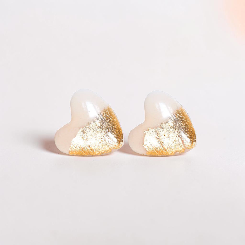 Boucles d'oreilles clous en forme de cœur rose et or