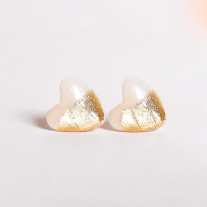 Boucles d'oreilles clous en forme de cœur rose et or