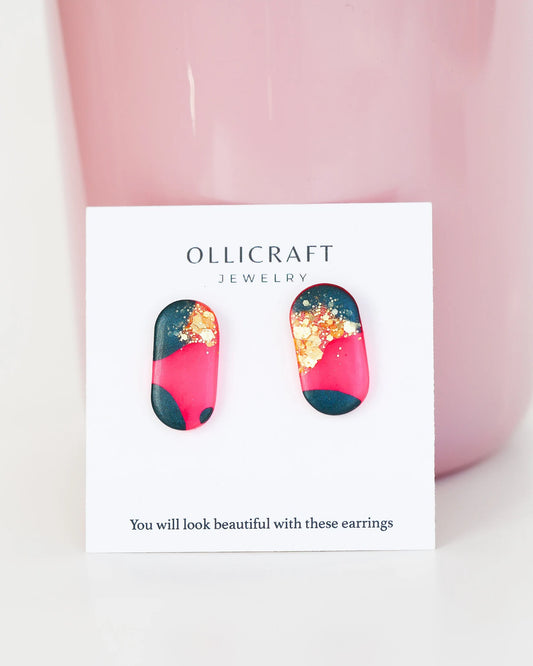 Oval statement studs - hypoallergenic earrings for sensitive ears