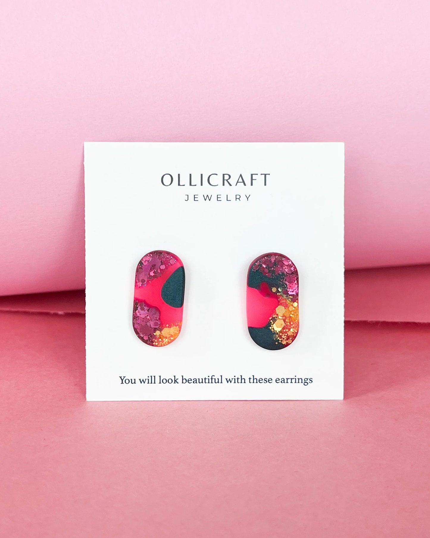 Oval statement studs - hypoallergenic earrings for sensitive ears