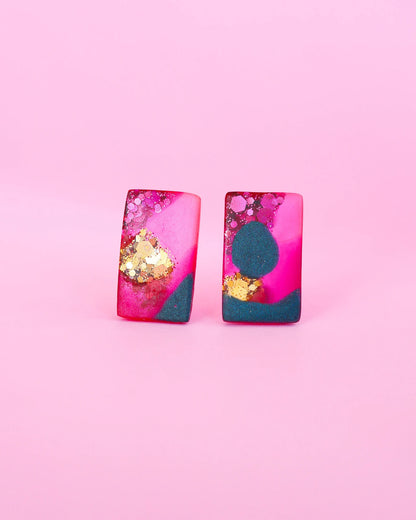 Rectangular statement studs - hypoallergenic earrings for sensitive ears