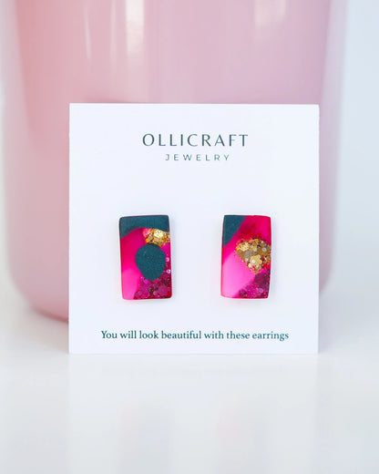 Rectangular statement studs - hypoallergenic earrings for sensitive ears