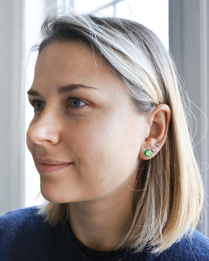 Green stud earrings with surgical steel posts