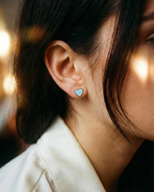 Blue  Flat Back Heart Earrings - Surgical Steel Studs