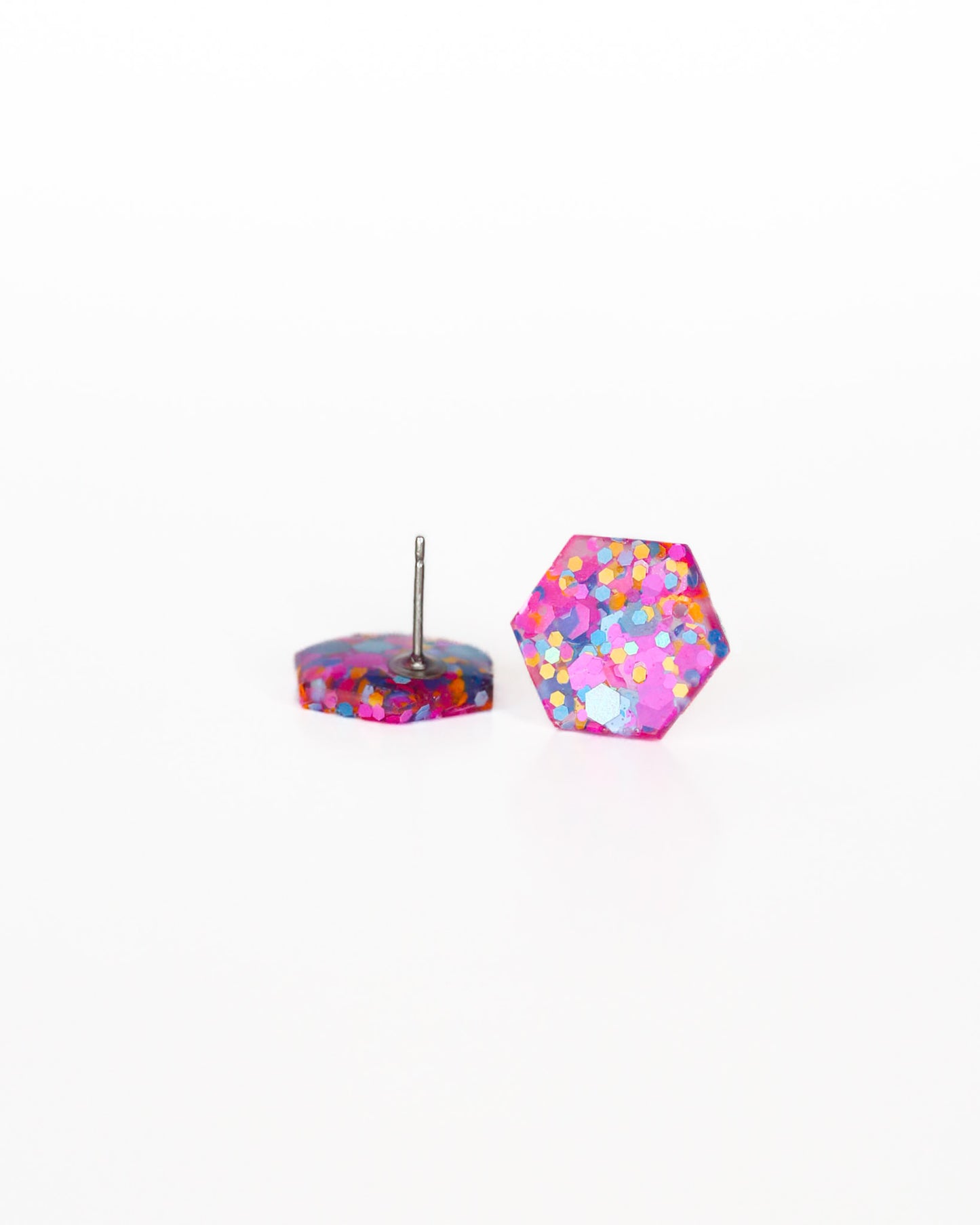 Colorful hexagon stud earrings for gift