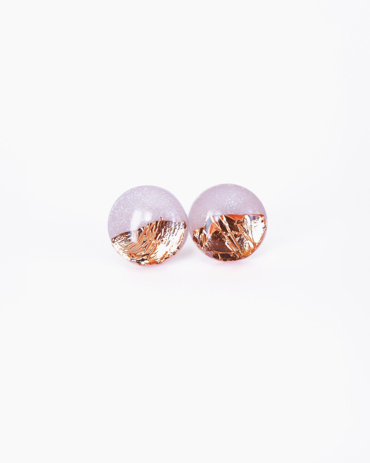 Pink rose stud earrings with gold foil