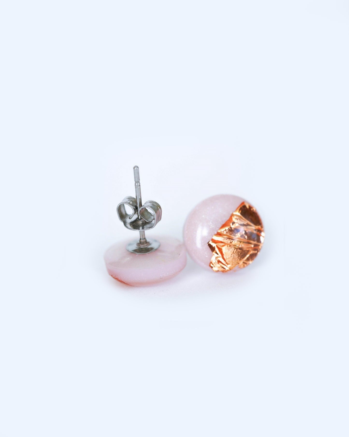 Pink rose stud earrings with gold foil