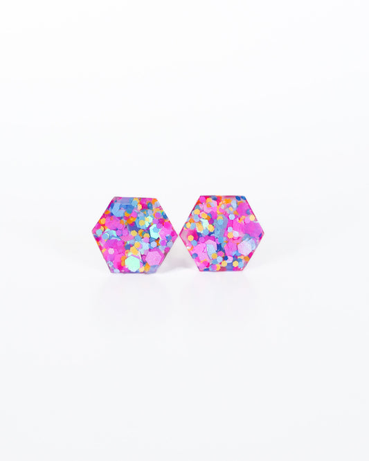 Colorful hexagon stud earrings for gift