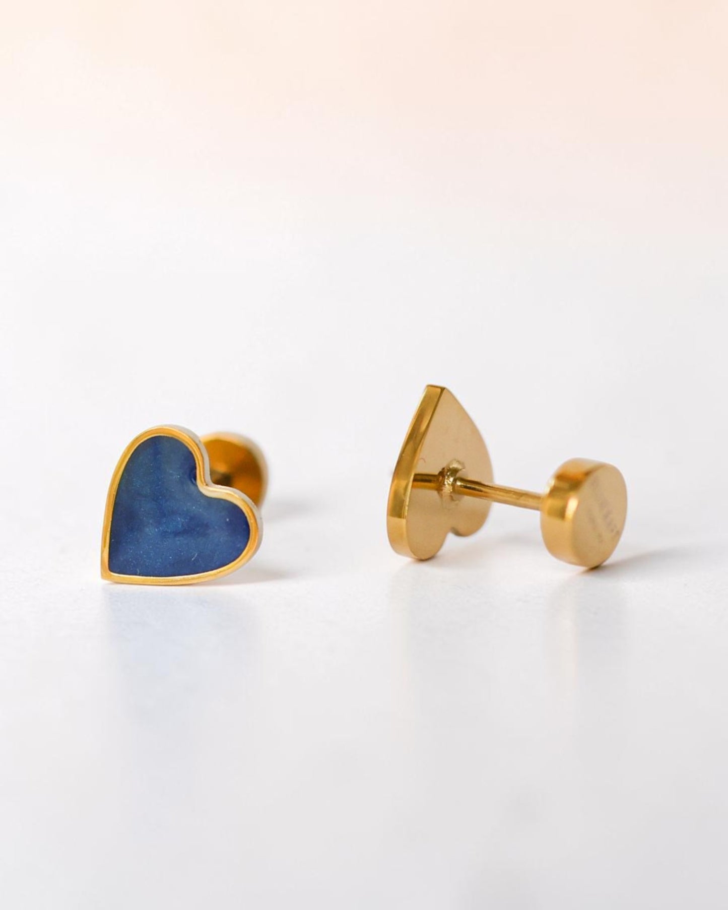 Tiny Blue Flat Back Heart Earrings – Surgical Steel Studs