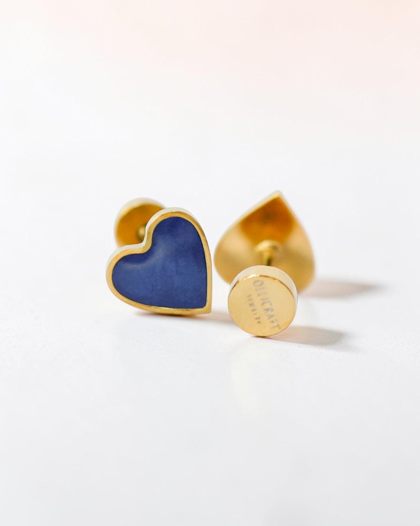 Tiny Blue Flat Back Heart Earrings – Surgical Steel Studs