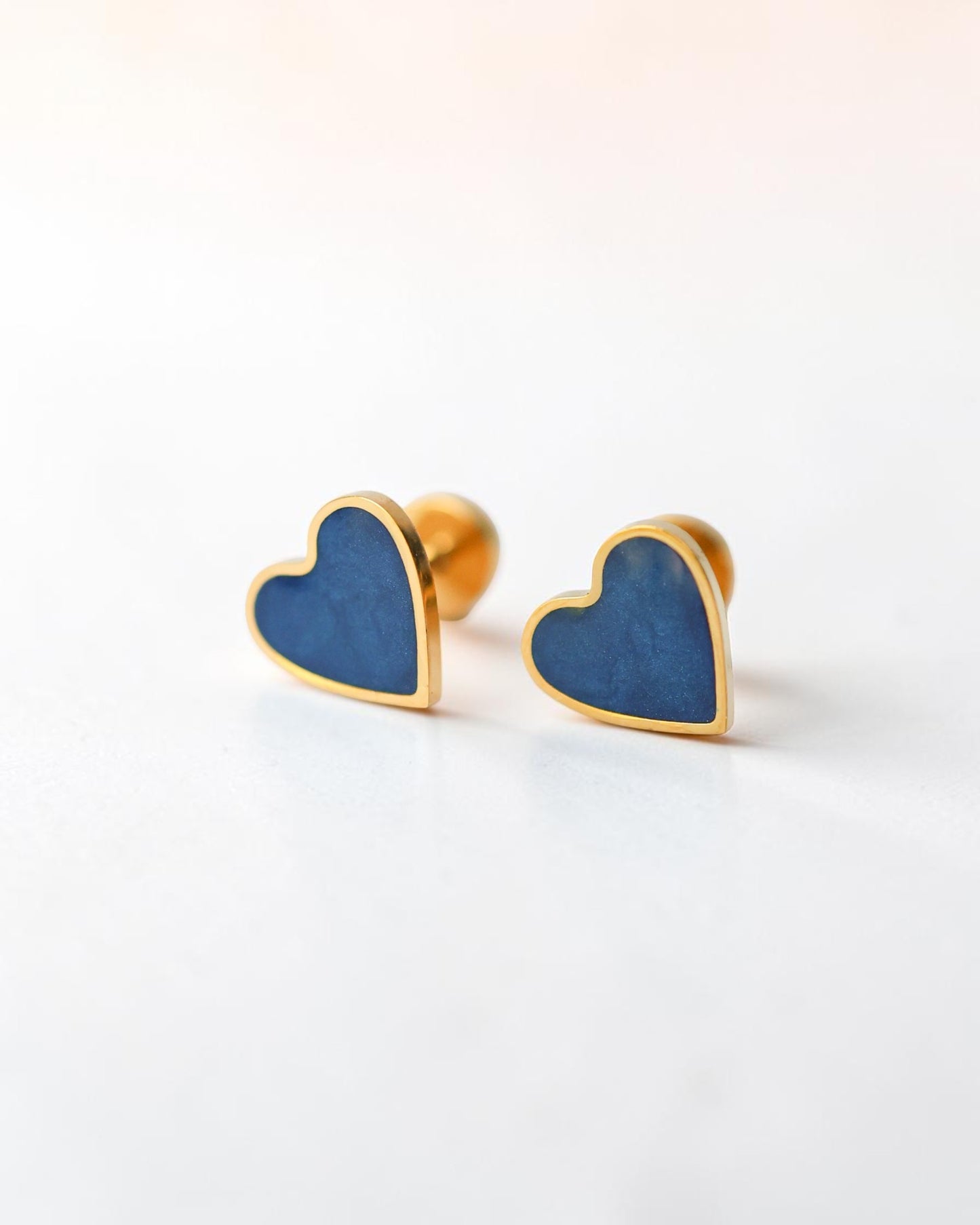 Tiny Blue Flat Back Heart Earrings – Surgical Steel Studs