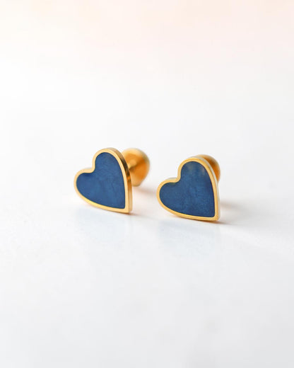 Tiny Blue Flat Back Heart Earrings – Surgical Steel Studs