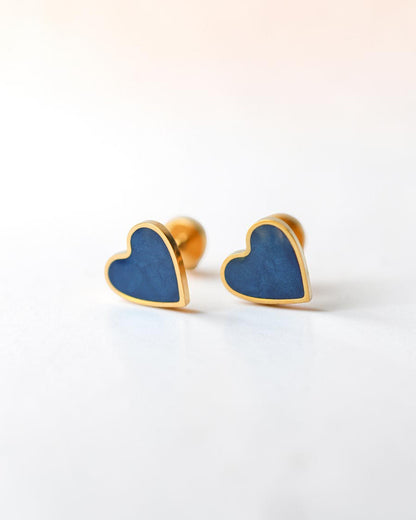 Tiny Blue Flat Back Heart Earrings – Surgical Steel Studs