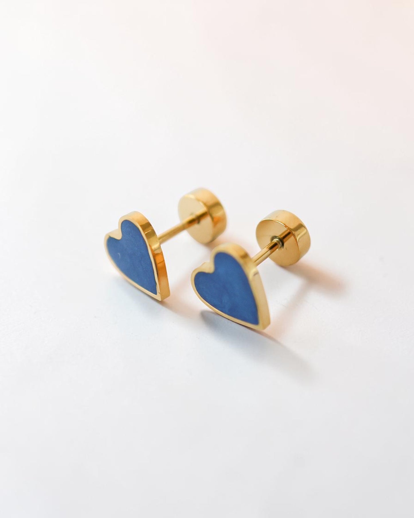 Tiny Blue Flat Back Heart Earrings – Surgical Steel Studs