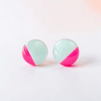 Mint and fuchsia delicate studs