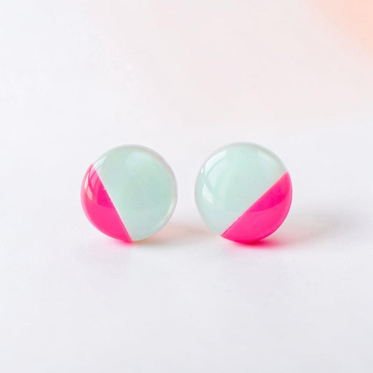 Mint and fuchsia delicate studs