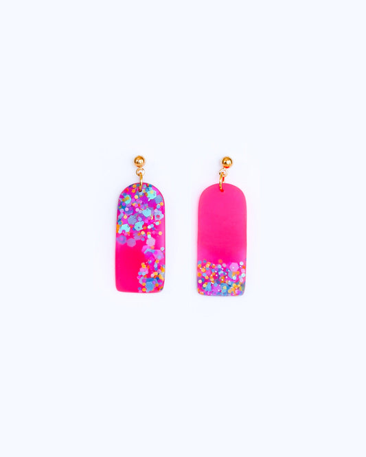 Neon pink bar earrings, Bright statement earrings with colourful glitter - Ollijewelry