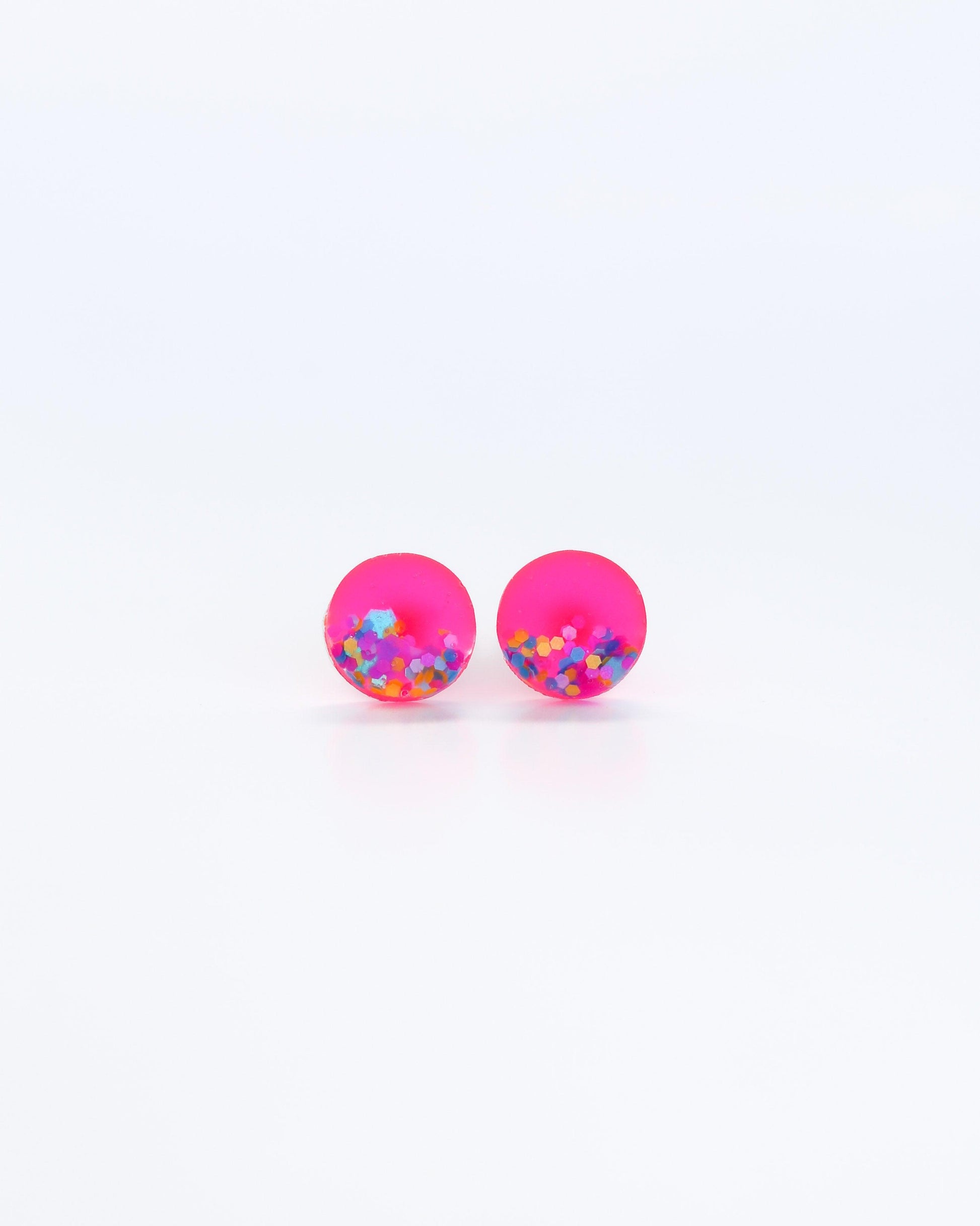 Neon pink surgical steel stud earrings, Hypoallergenic earrings for sensitive ears - Ollijewelry