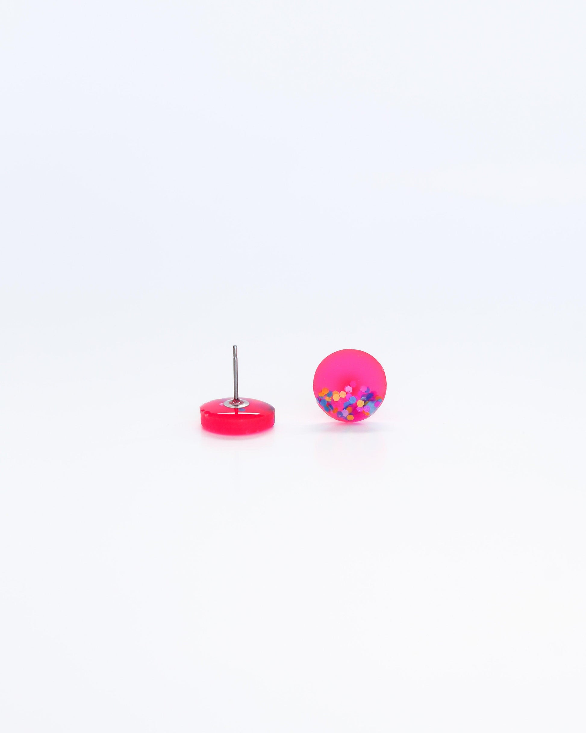 Neon pink surgical steel stud earrings, Hypoallergenic earrings for sensitive ears - Ollijewelry